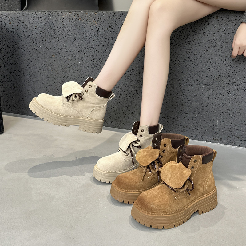 2025秋新款厚底马丁靴女磨砂真皮英伦风覆古大黄靴短靴子户外单靴