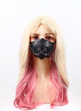 黑色桃AD009定制乳胶衣乳胶口罩金属链条口罩