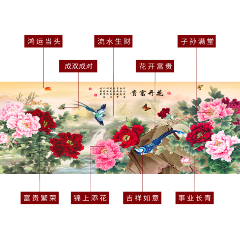 中式客厅牡丹装饰画花开富贵沙发背景墙画书房壁国画风水招财挂画图片