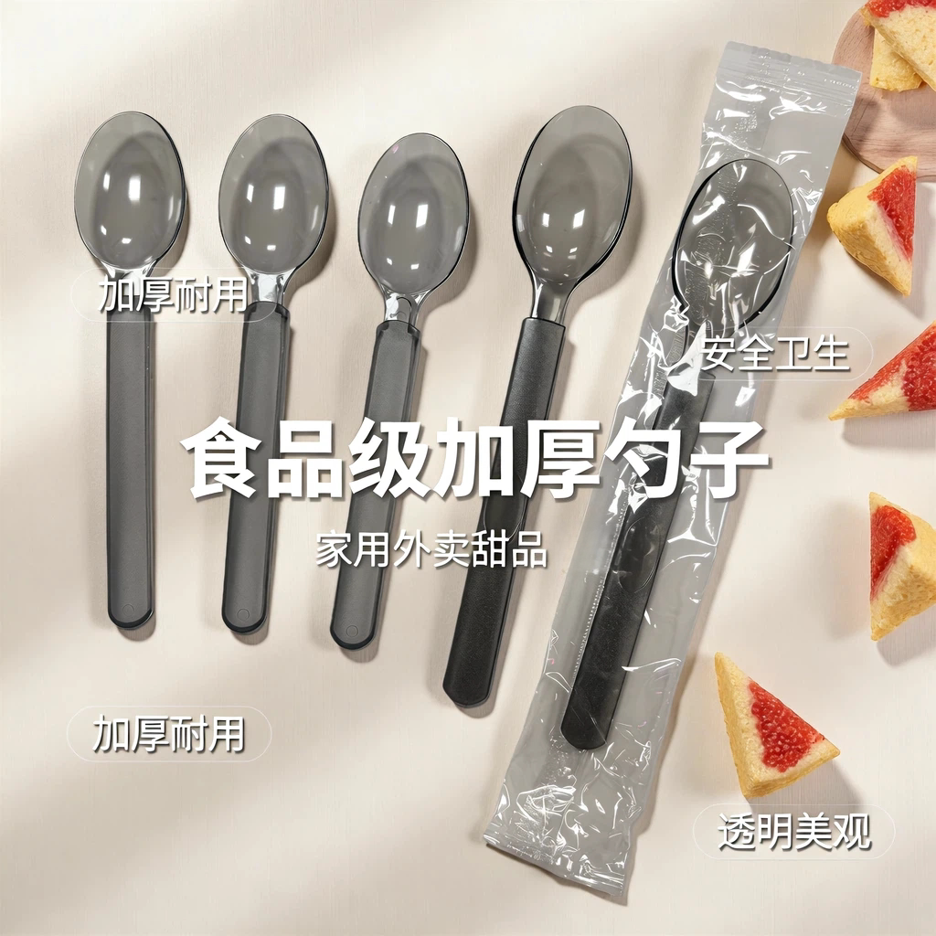一次性的勺子独立包装食品级加厚耐用酒店餐饮糖水勺甜品蛋糕勺硬