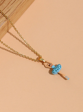 迷你芭蕾系列蓝镶钻迷你芭蕾项链欧美ins风锁骨链亲子项链女