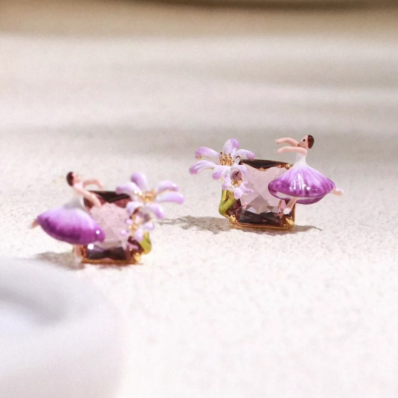 法式浪漫小众迷你芭蕾系列芭蕾女孩百合花耳钉夏季百合花耳夹耳饰