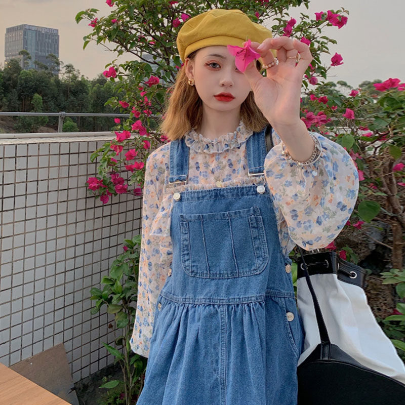 大码女装2025新款流行套装韩版清新碎花衬衫牛仔裙胖mm显瘦两件套