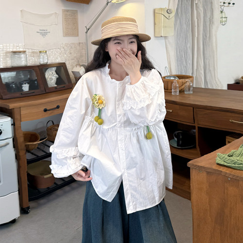 大码甜美雏菊减龄衬衫牛仔裤套装