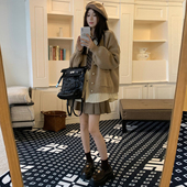 2025秋胖mm慵懒风毛衣外套条纹衬衣高腰百褶裙时尚 大码 女装 三件套