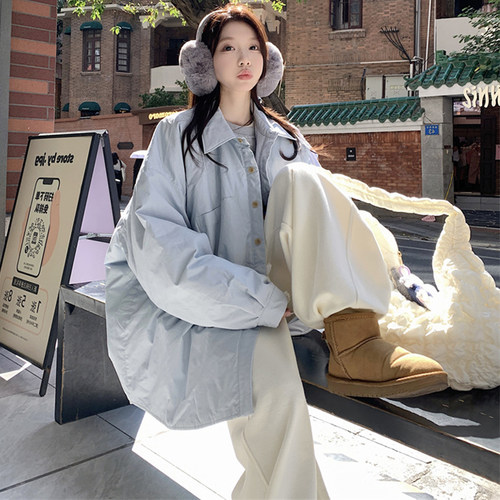 冬韩版宽松百搭休闲衬衫加厚外套