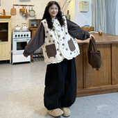 女装 衬衫 2025秋冬新款 大码 胖mm韩版 宽松双面羊羔毛刺绣马甲 裤 子