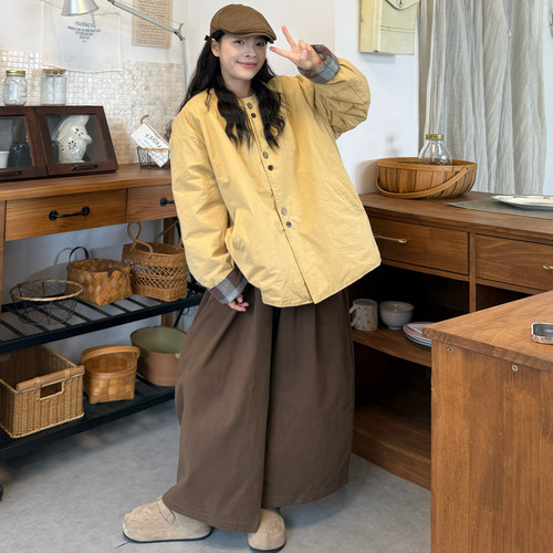 复古宽松圆领棉衣棉服+裤子套装