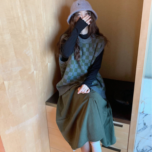胖mm时尚 套装 韩版 大码 木耳边打底衫 2025秋季 针织马甲 半身裙 女装