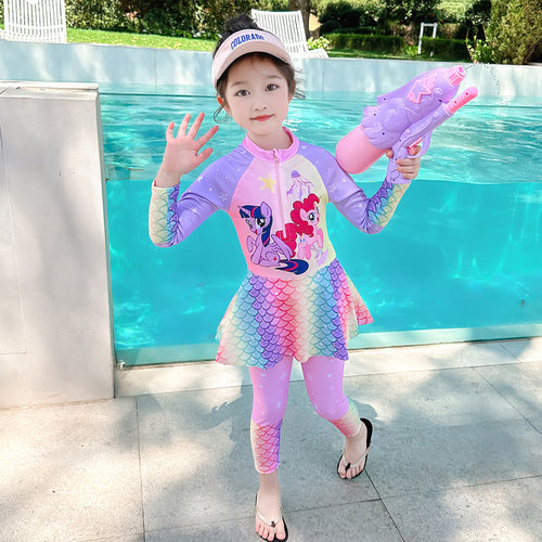 儿童美人鱼泳衣女童夏季防晒速干长袖分体专业训练泳装小公主泳裙