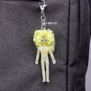 清秀文创 原创个性带头发外星人挂件 可爱夜光铁线人包包挂件