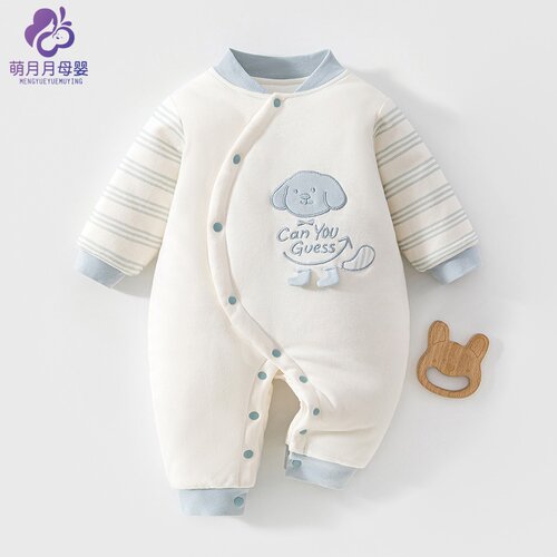 婴幼儿加厚夹棉连体衣开裆家居服秋冬季120g棉男宝宝爬服