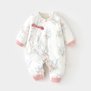 新生婴儿40克夹棉连体衣薄棉连身装 哈衣秋冬初生蝴蝶衣宝宝爬衣