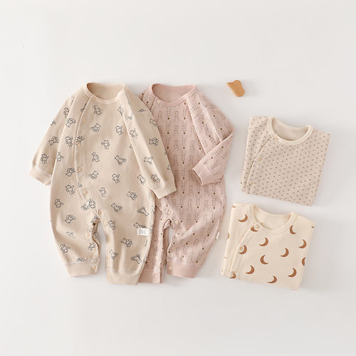 ins网红北欧风2024宝宝春秋纯棉加厚连体衣婴儿衣服哈衣保暖爬服