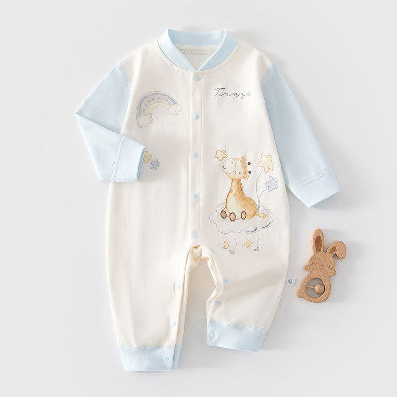 婴儿宝宝纯棉连体衣长袖新生儿无骨家居服睡衣男女童春款外出爬服