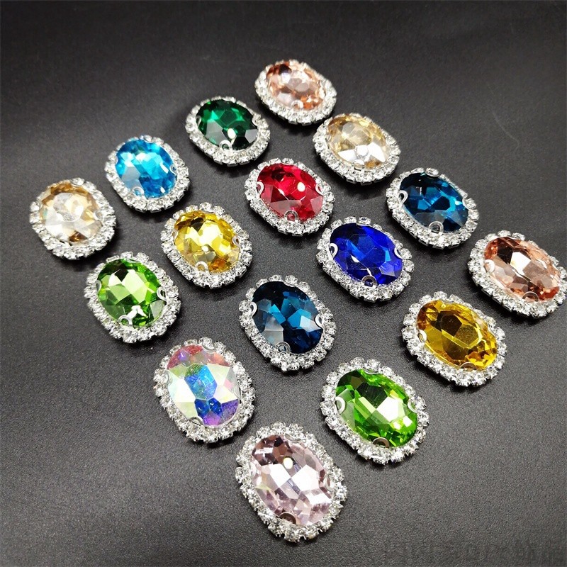 13*18mm玻璃钻水晶扣 椭圆防勾爪钻带孔手缝钻服饰钻婚纱辅料配件