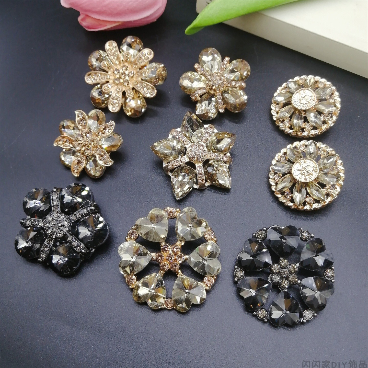 时尚高档大衣扣子女水钻金属皮草纽扣貂皮纽扣水晶装饰扣花瓣钻扣