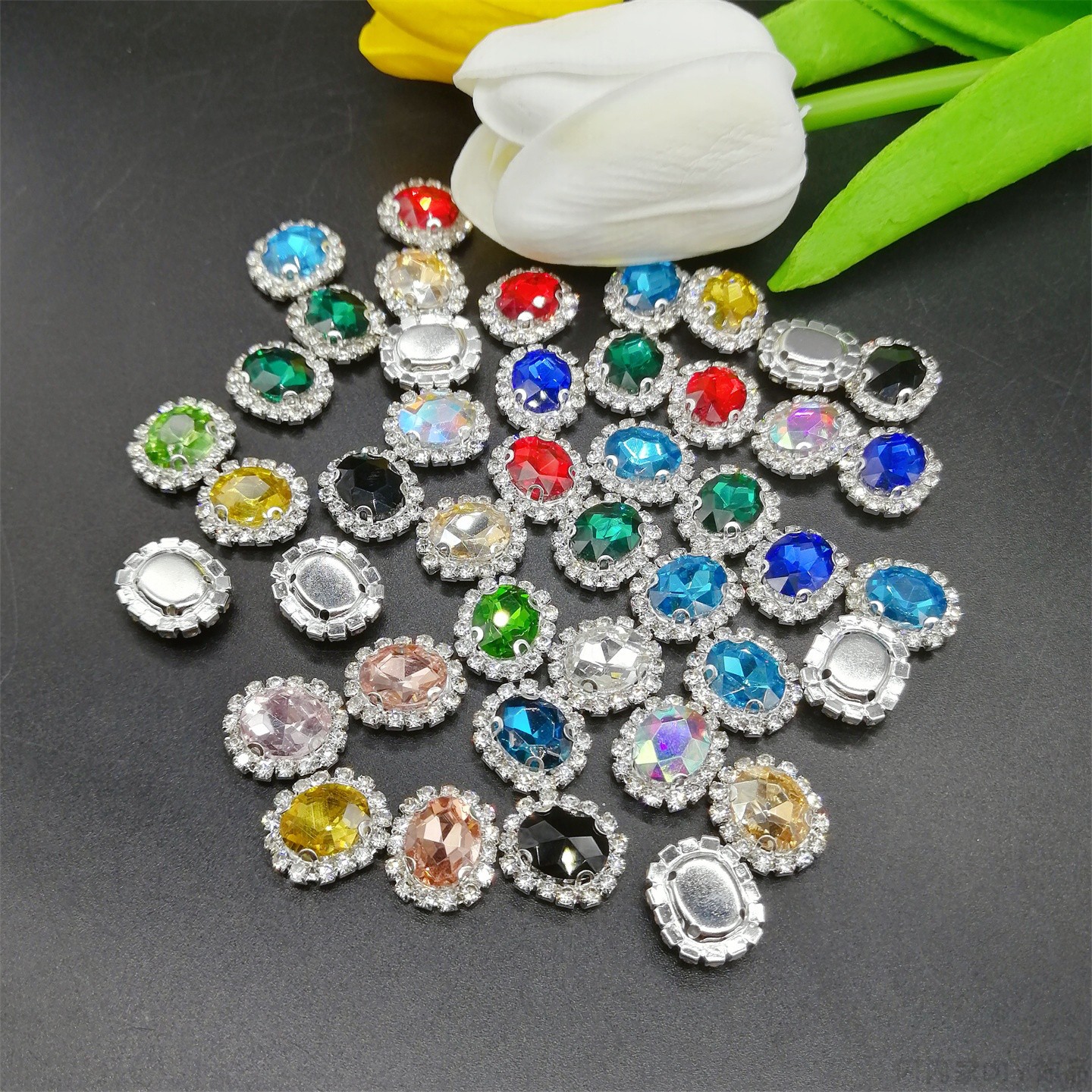 玻璃钻水晶扣椭圆8*10mm爪钻爪链围边带孔手缝服饰钻婚纱辅料配件