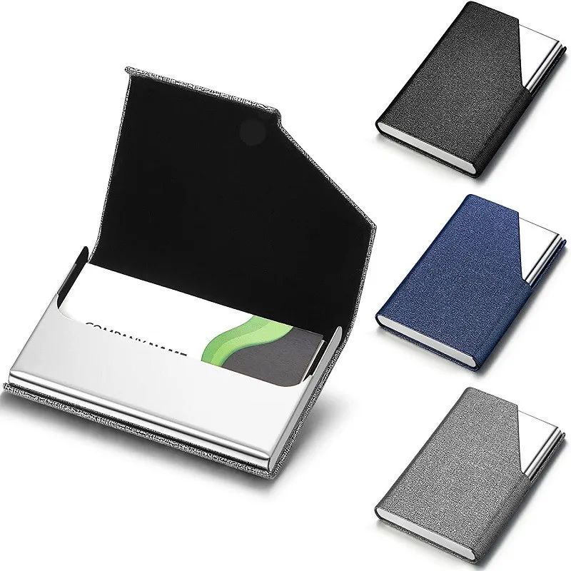 Business Card Holder with Magnetic PU Leather Stainless Stee