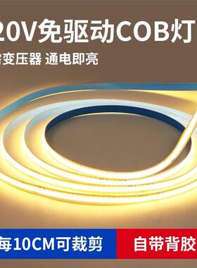 220V直连COB灯带背景墙氛围灯自粘线形灯带客厅吊顶led贴片软灯条