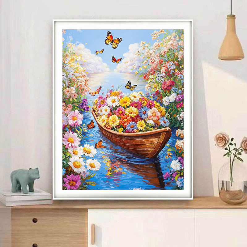 花船十字绣满载而归线绣客厅卧室餐厅挂画现代简约手工自己绣代发