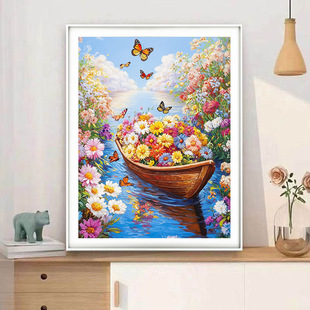 花船十字绣满载而归线绣客厅卧室餐厅挂画现代简约手工自己绣代发