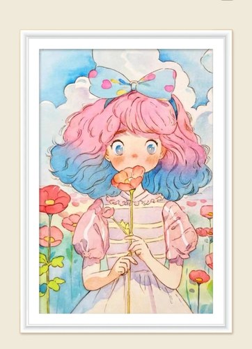 JH花朵女孩60*80大格四股线绣 金丝布印花清晰