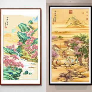 名画系列十字绣2024新款线绣竖版客厅卧室玄关走廊风景国画
