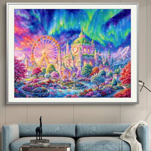 新疆长绒棉布，极光城堡115*90大格十字绣(精准印花）