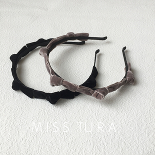 简约束发头箍 质感超好 Tura韩国进口绒面蝴蝶结纯色细发箍 Miss
