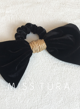 Miss Tura韩国进口绒面黑色大号束发蝴蝶结发圈 束发扎马尾发绳