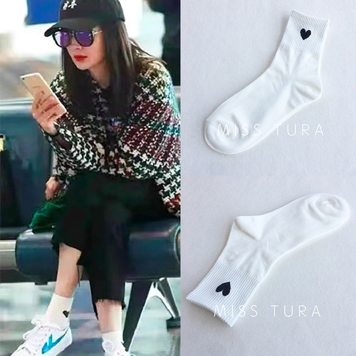 MissTura韩国进口心形纯色棉袜