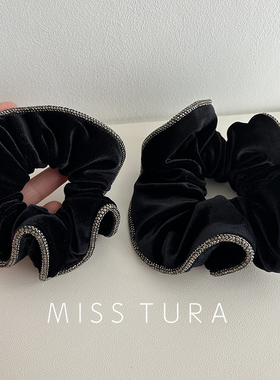 Miss Tura韩国进口黑色丝绒带钻镶边大肠发圈扎马尾头绳