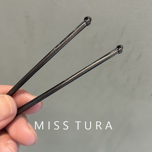 Tura韩国进口Pu皮打结一字夹黑色小边夹碎发夹 Miss