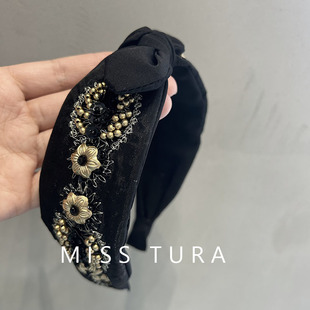 Tura韩国进口手工重工黑色蝴蝶结发箍气质质感巴洛克风头箍 Miss