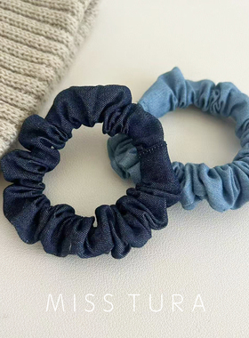 Miss Tura韩国进口经典简约牛仔布褶皱小肠发圈扎马尾发绳
