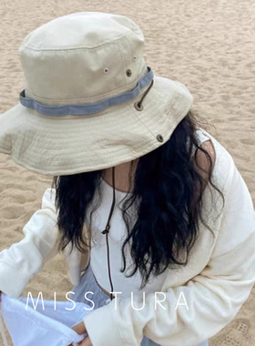 Miss Tura韩国进口白色系夏季遮阳防晒防风渔夫帽外出百搭薄款