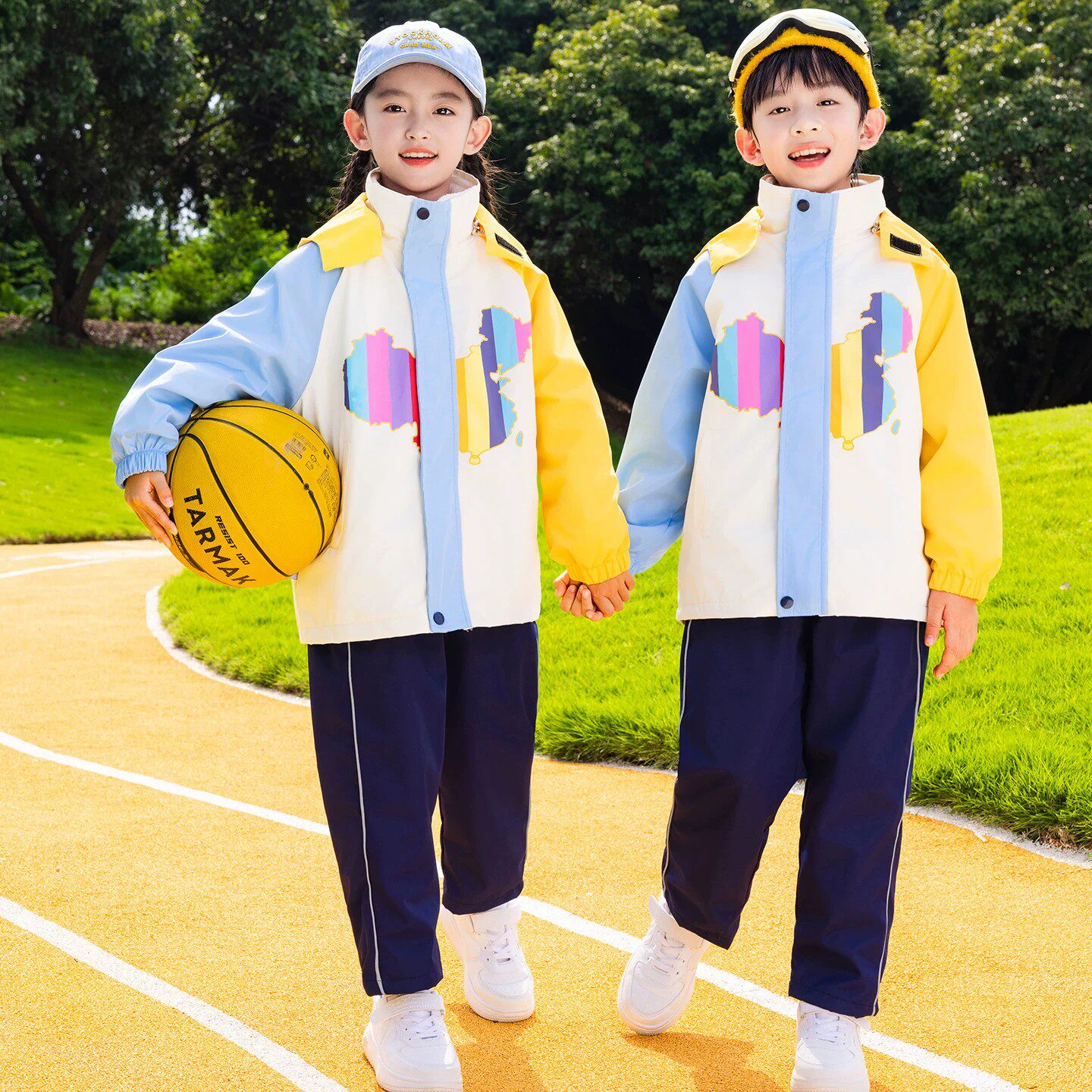 小学生校服国风冲锋衣地图秋冬装加厚幼儿园园服儿童二三年级班服
