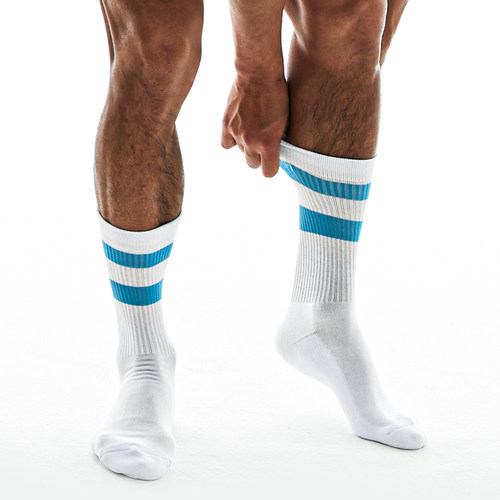 sockkon蓝条纹中高筒吸汗棉袜子