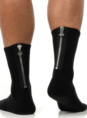 SOCKKON 男士黑白素色高筒定制JJ拉链毛巾底运动新疆棉棉袜