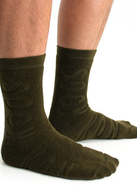 SOCKKON 男士高筒素色军绿色logo纯色反向全毛圈新疆棉厚款棉袜子