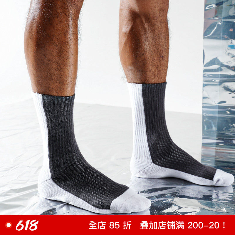 sockkon 男士白灰色拼色新疆棉毛巾底运动长筒高筒毛巾底棉袜子