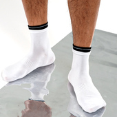 sockkon 运动健身棉袜子 低筒短筒双层蓝条纹白袜罗口平板春夏薄款