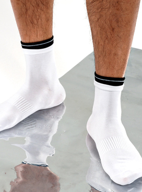 sockkon 低筒短筒双层蓝条纹白袜罗口平板春夏薄款运动健身棉袜子