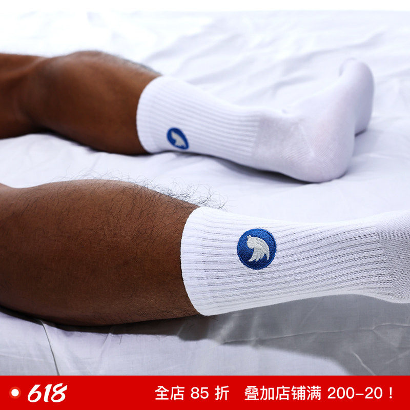 sockkon 男蓝色小鸟twitter刺绣x图案夜光白色薄款四季高筒棉袜子
