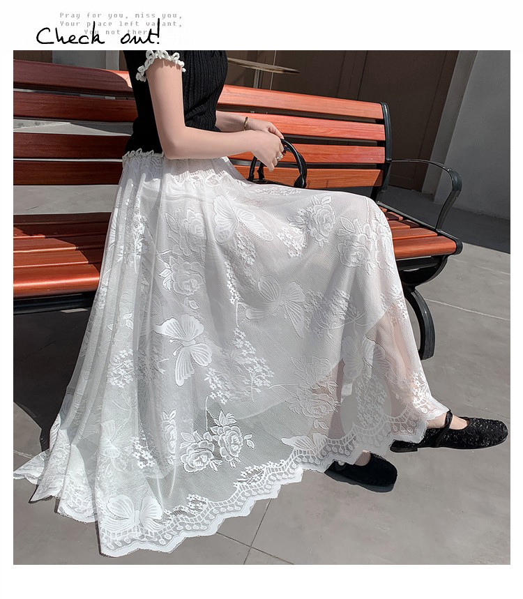 后妈裙蕾丝半身裙女2025新款夏季薄款高腰显瘦高级a字中长网纱裙