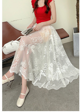 旗袍内衬打底衬裙蕾丝半身裙女夏季高腰显瘦垂坠感a字半身网纱裙