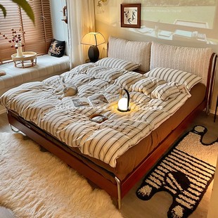 中古风包豪斯真皮床意式 极简小户型卧室布艺软靠背家用1米8双人床
