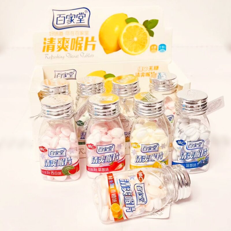 百家堂清爽喉片柠檬维C清口含片薄荷糖多种口味38克口香糖糖果