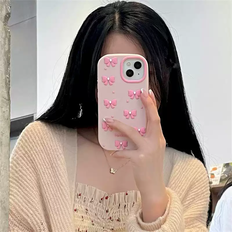 适用苹果17promax手机壳AIR珍珠蝴蝶结iPhone16硅胶软壳15PLUS大孔14可爱13肤感亲肤12防摔11女性超萌